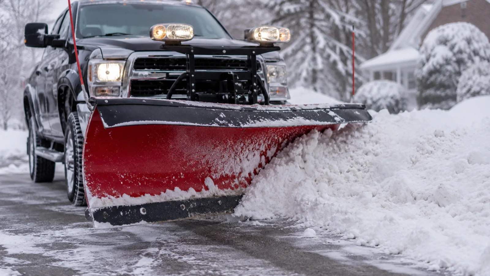 Pickup mit Räumschild beim Schneeräumen – Westfalia Winterdienst in Bottrop